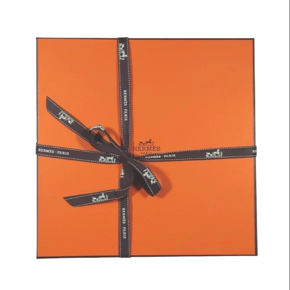 HERMES new authentic iconic orange square scarf gift box with ribbon